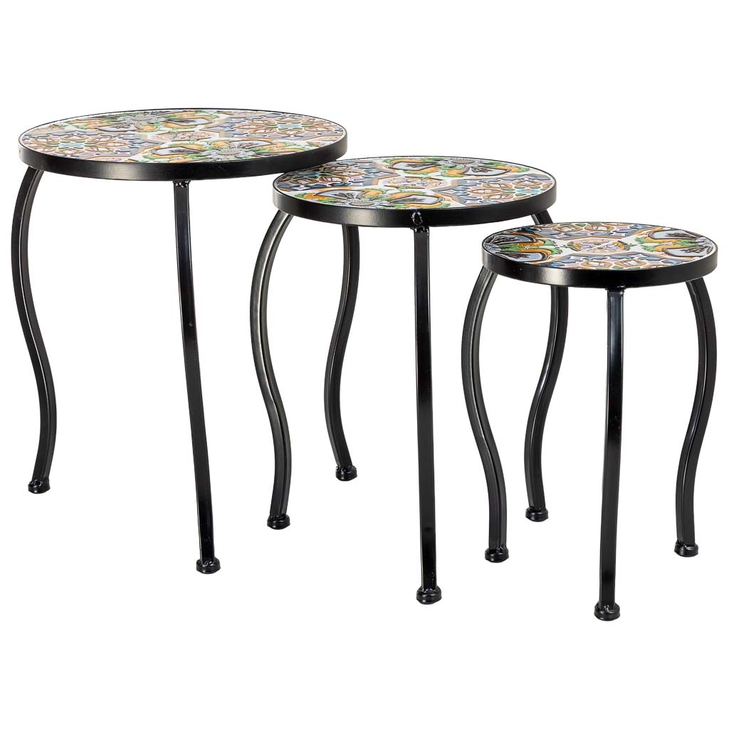 Wonderlust Deco - Soporte set 3 pzas de mosaico y forja verde 33x33x37h-28x28x33h-23x23x Verde 33x33x37h-28x28x33h-23x23x29h cm