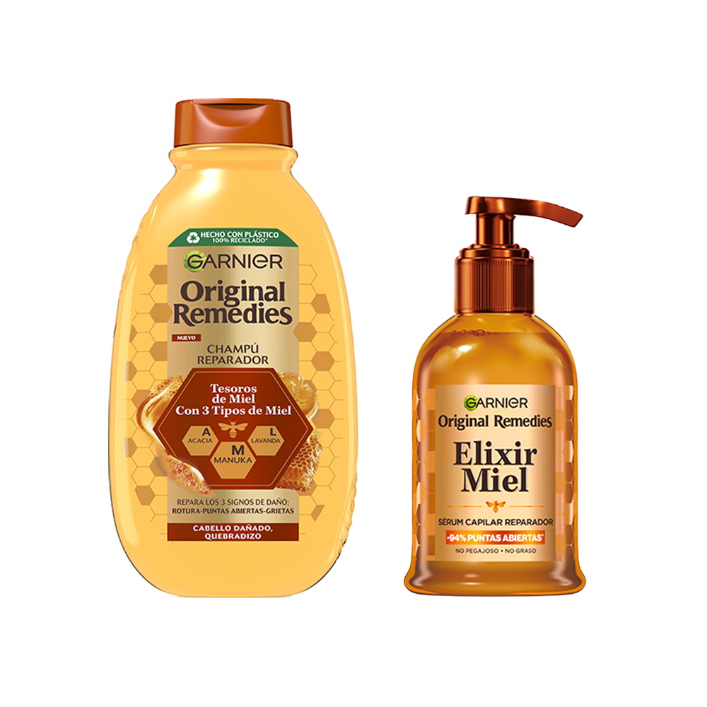 Garnier | Original Remedies Rutina de Tesoros de Miel Champú_ acondicionador_ Mascarilla y Serum para pelo dañado