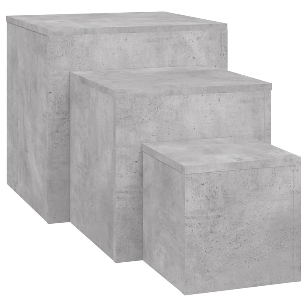 Vidaxl Mesitas Auxiliares 3 Piezas Madera Contrachapada - Blanco, Negro, Gris Hormigón