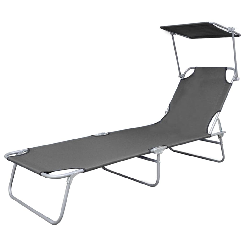 Vidaxl Tumbona Plegable con Capota de Acero y Tela Gris