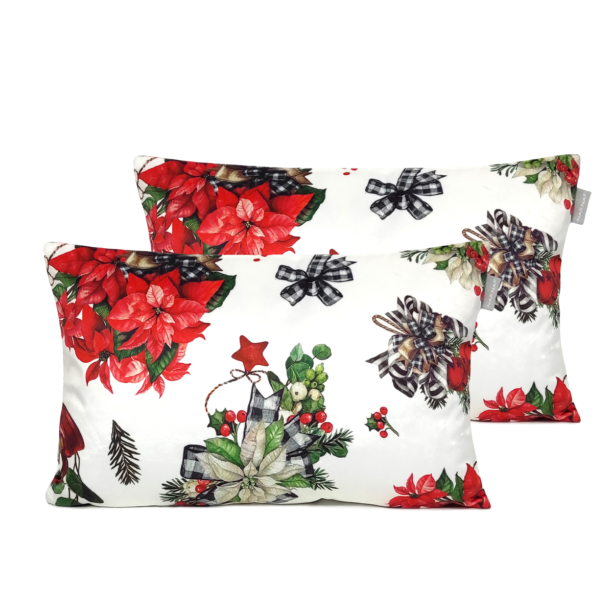 NAF NAF - 2 fundas de cojín de Navidad de terciopelo RIBBON 30x50 cm
