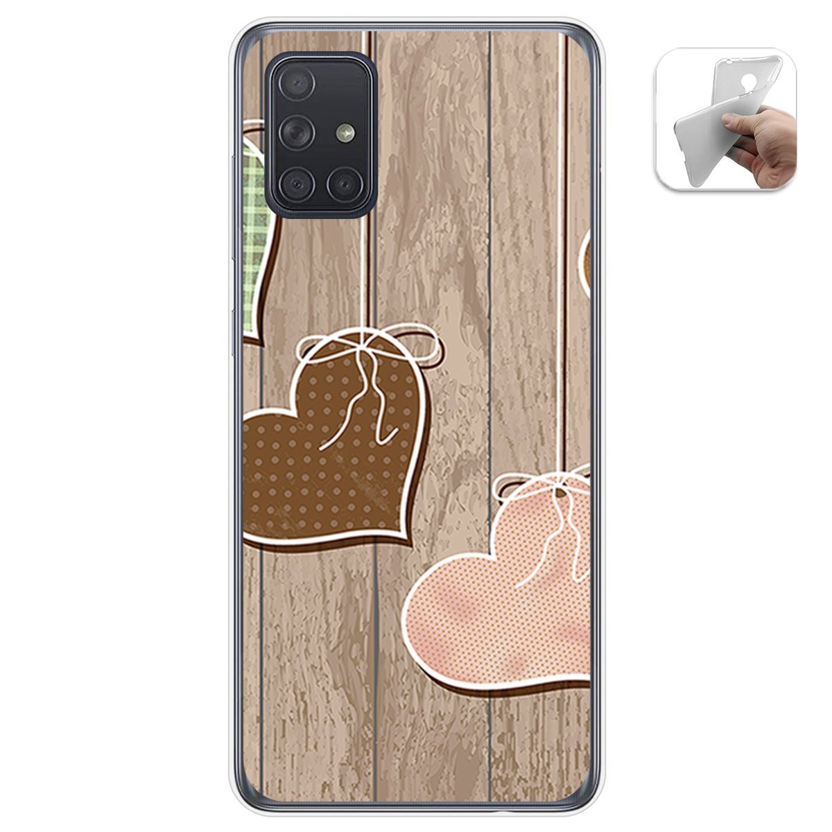 Tumundosmartphone Funda Gel Tpu para Samsung Galaxy A71 5G diseño Corazones Madera Dibujos