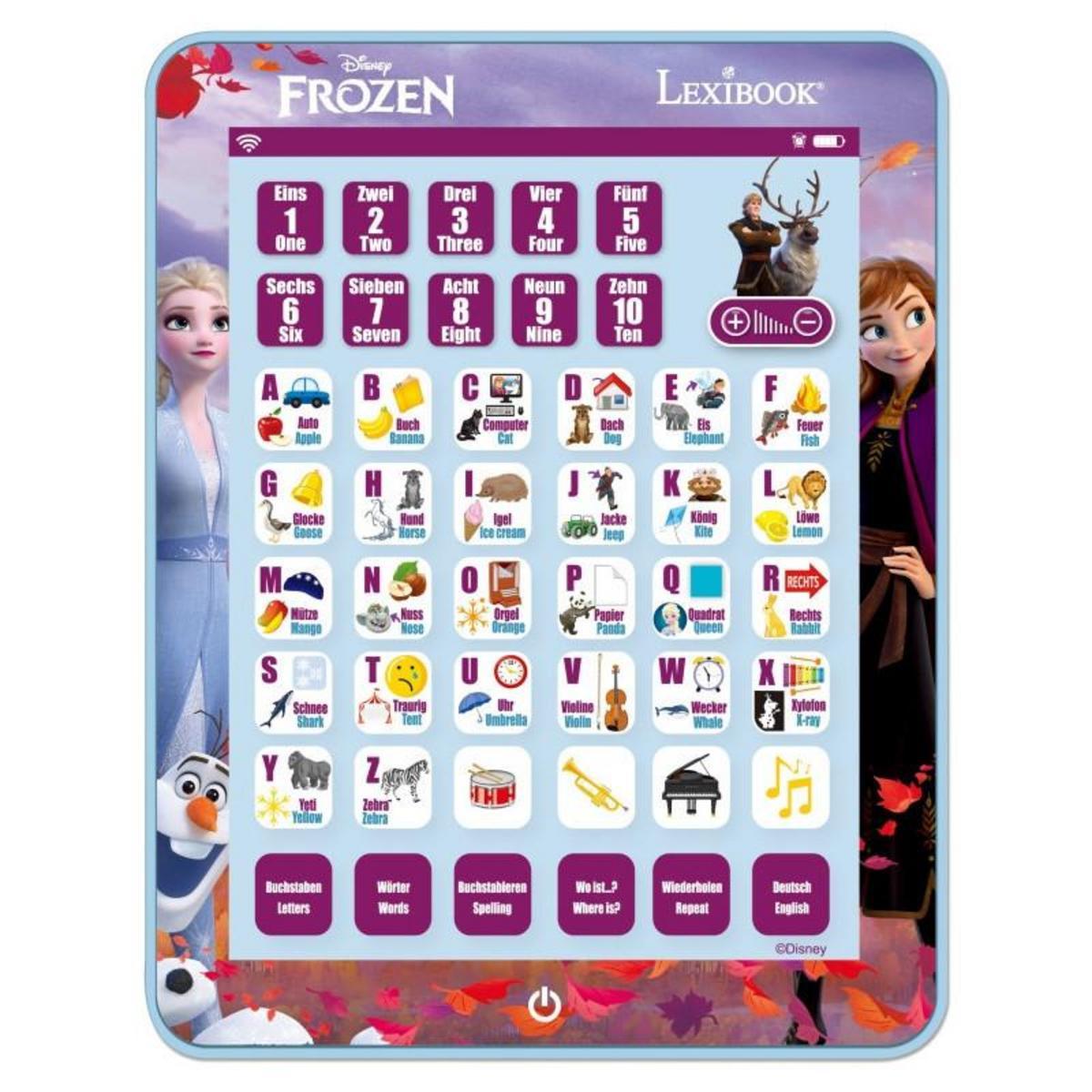 LEXIBOOK - Tablet educativa bilingüe inglés/español de Frozen - 80 actividades