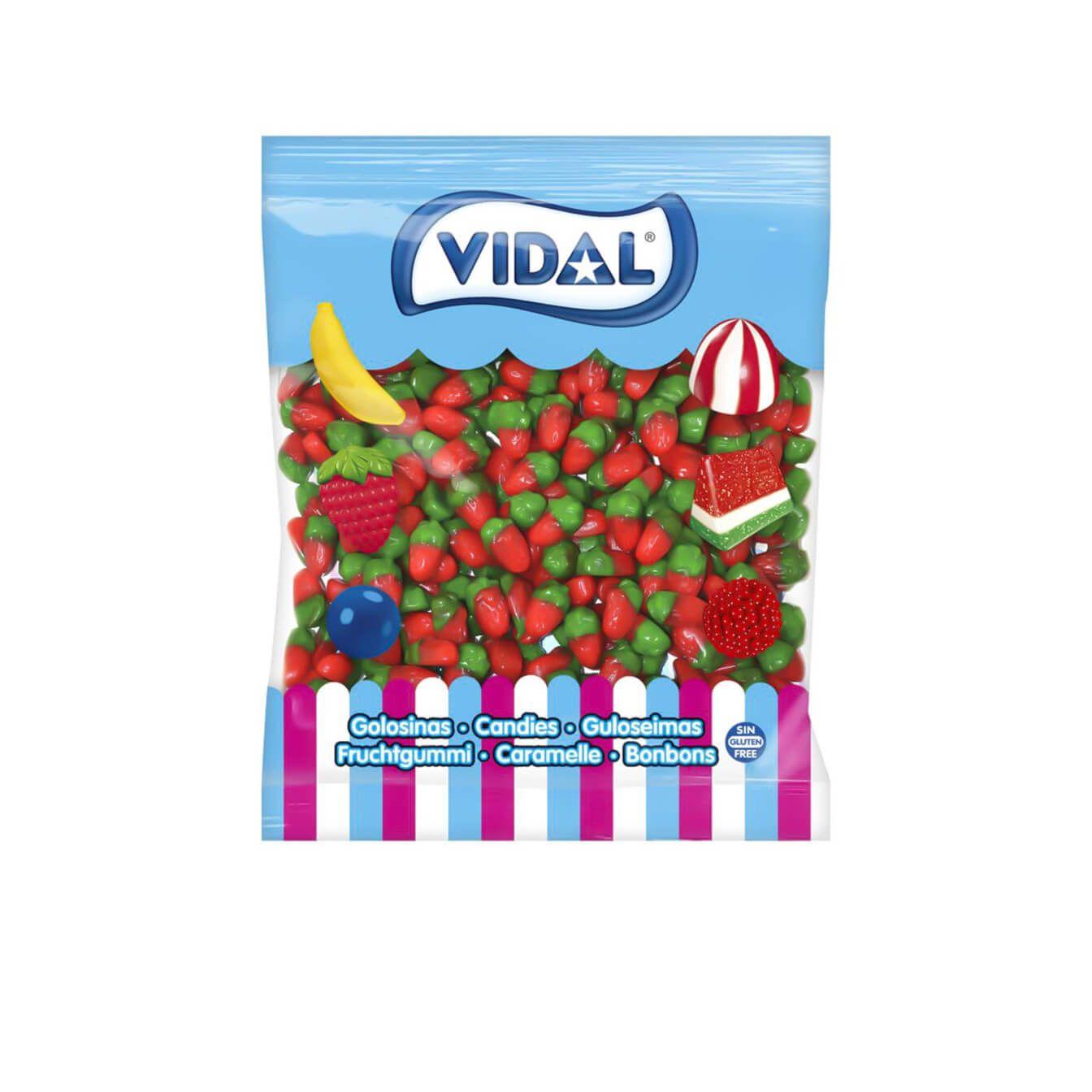 Vidal - Gominolas de Vidal Mini Fresas Silvestres bolsa 1 Kg - Fresas del bosque de golosina, un clásico de los caramelos de goma sabor a fresa con el irresistible toque de Vidal - Tamaño mini - Sin Gluten y sin Grasa