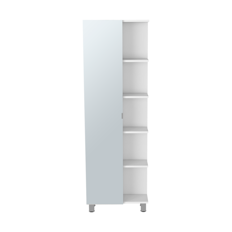 TUHOME Columna de baño multifuncional urano, con cinco estantes externos, cuatro estantes internos y un espejo incorporado.