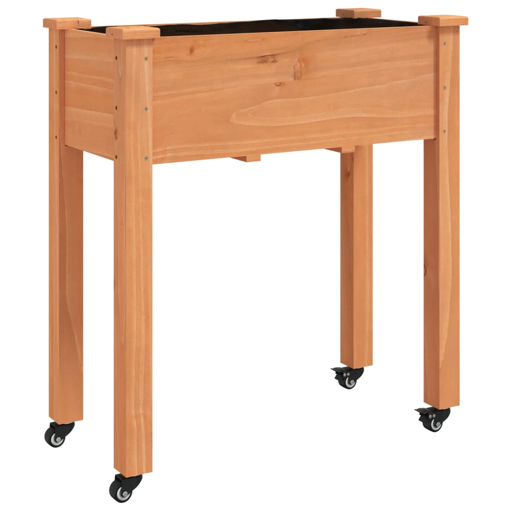 vidaXL Jardinera con forro y ruedas madera de abeto 71x37x80 cm Color Natural,  Marrón,  Gris y mas