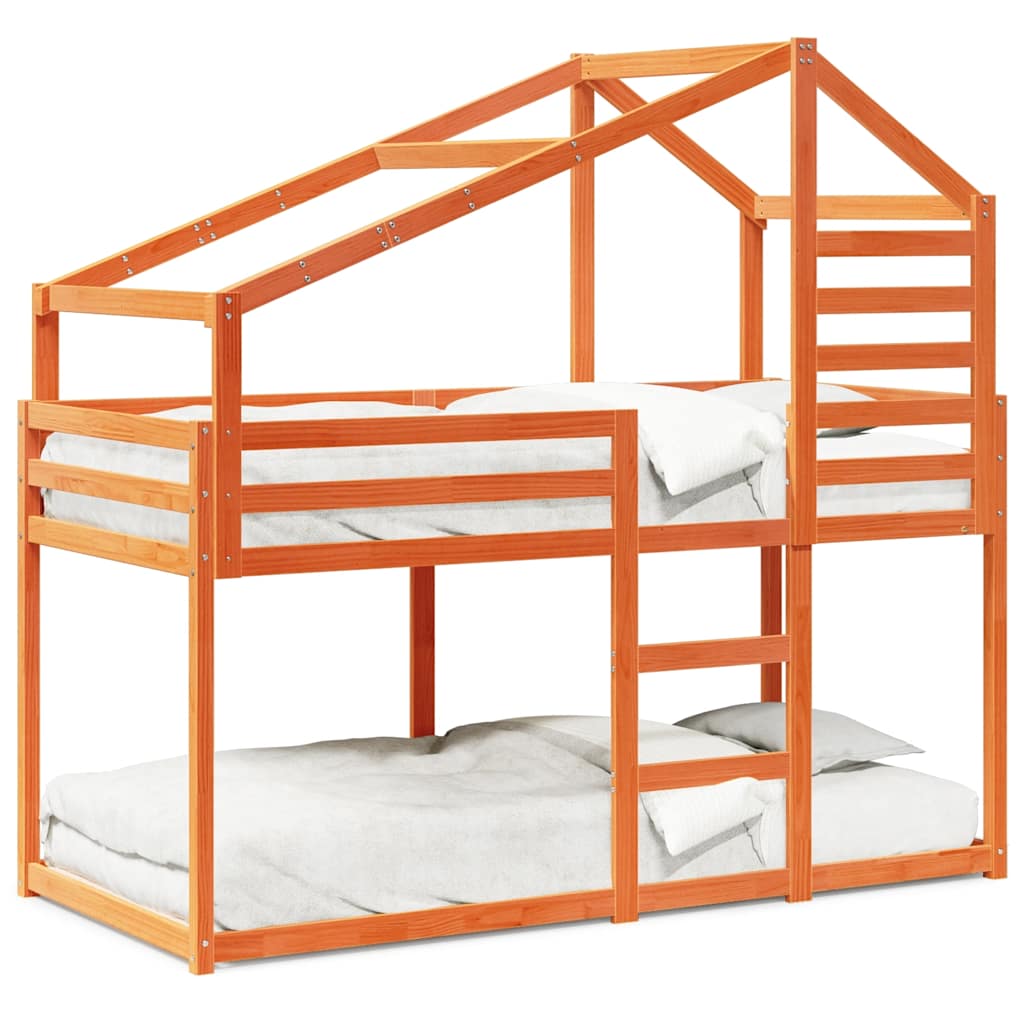 vidaXL Cama con techo madera maciza pino marrón 90x200 cm
