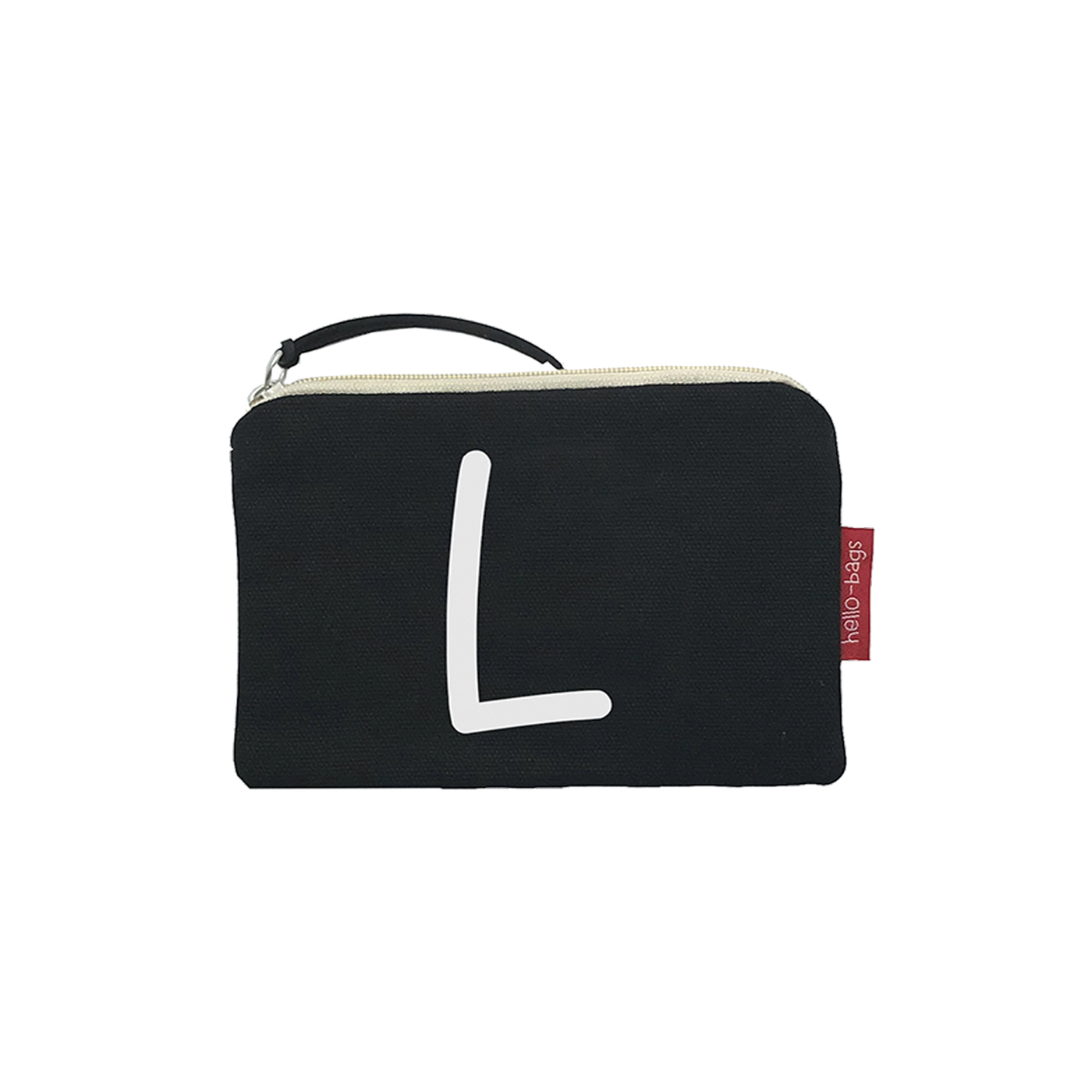 Hello-Bags. Bolso Monedero / Billetero / Tarjetero con cremallera y forro interior. Exterior: Algodón 100%. Incluye sobre kraft de regalo. Modelo: "L". Crudo / Negro. 14x10 cm.