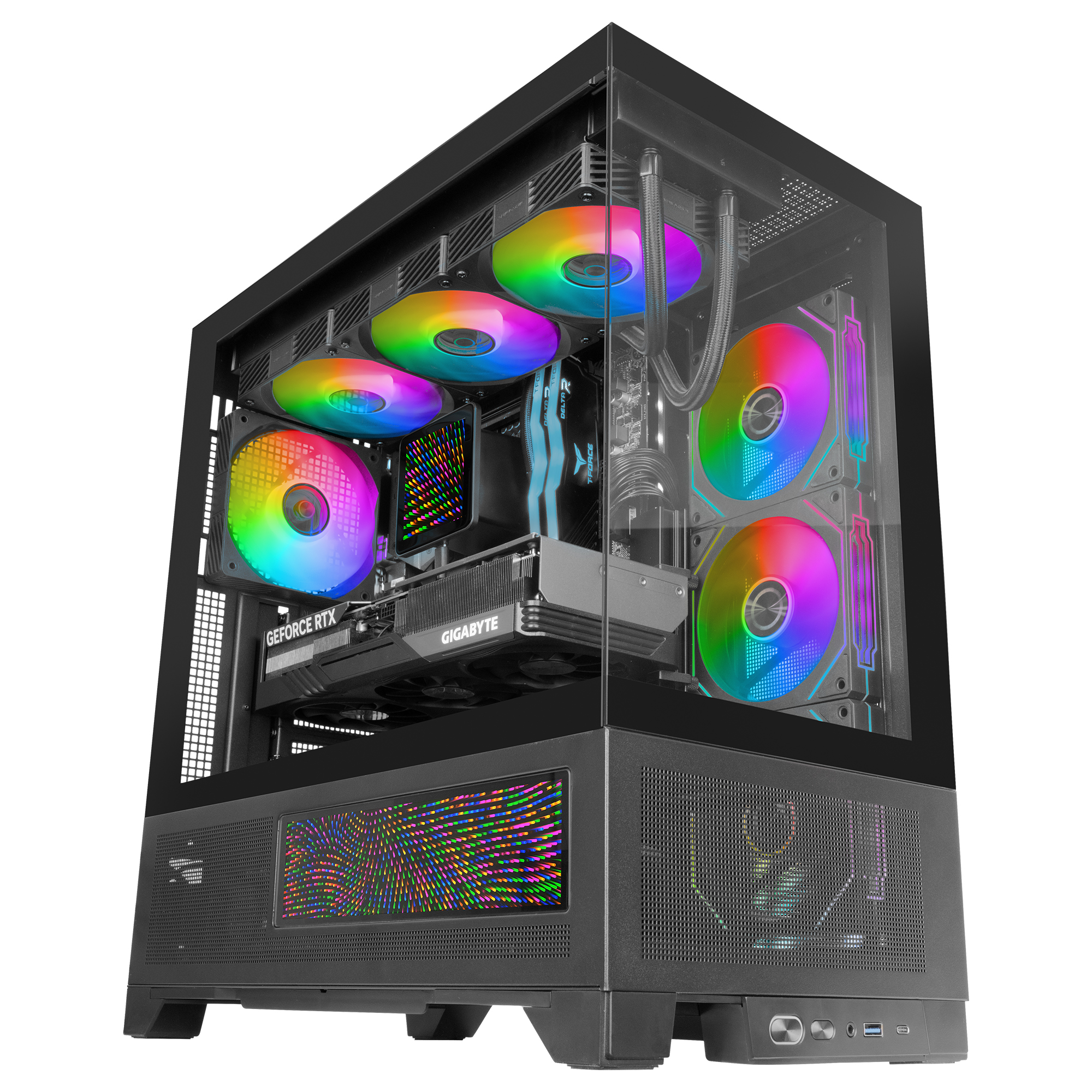 Mars Gaming MC-LCDX, Caja Gaming ATX, Pantalla IPS 9.16" Integrada y Conexión HDMI, Cristal Templado Continuo, Panel Inferior Full Mesh, Doble Cámara, Soporte Refrigeración Líquida hasta 360mm, Negro o Blanco