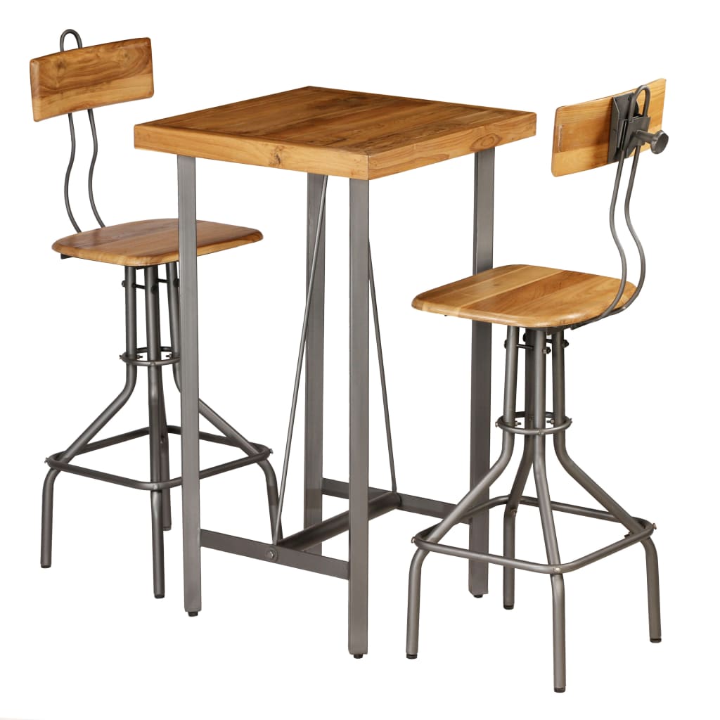 vidaXL Juego de mesa alta y taburetes 3 piezas teca maciza reciclada
