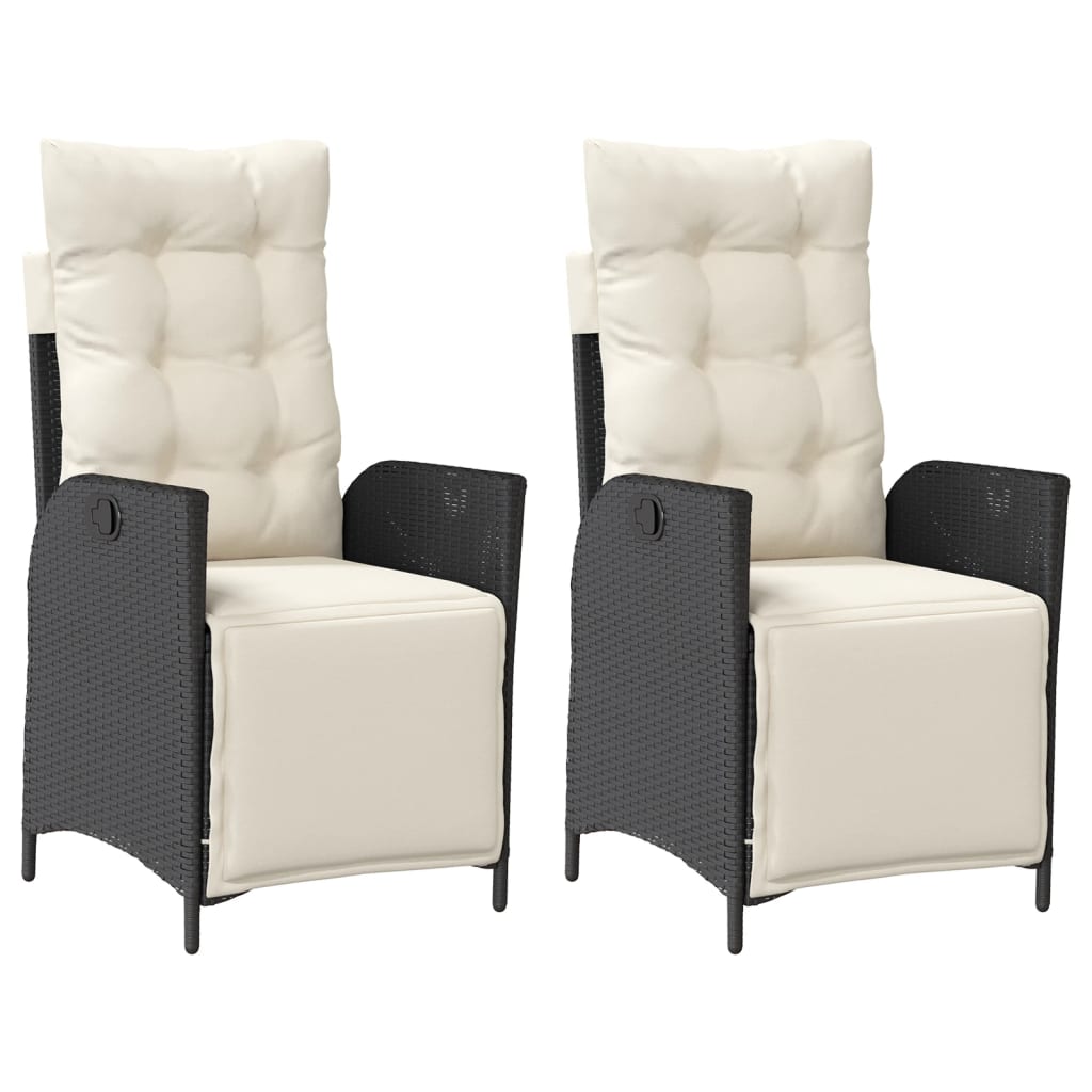 vidaXL Sillones reclinables jardín con reposapiés 2 uds ratán PE negro