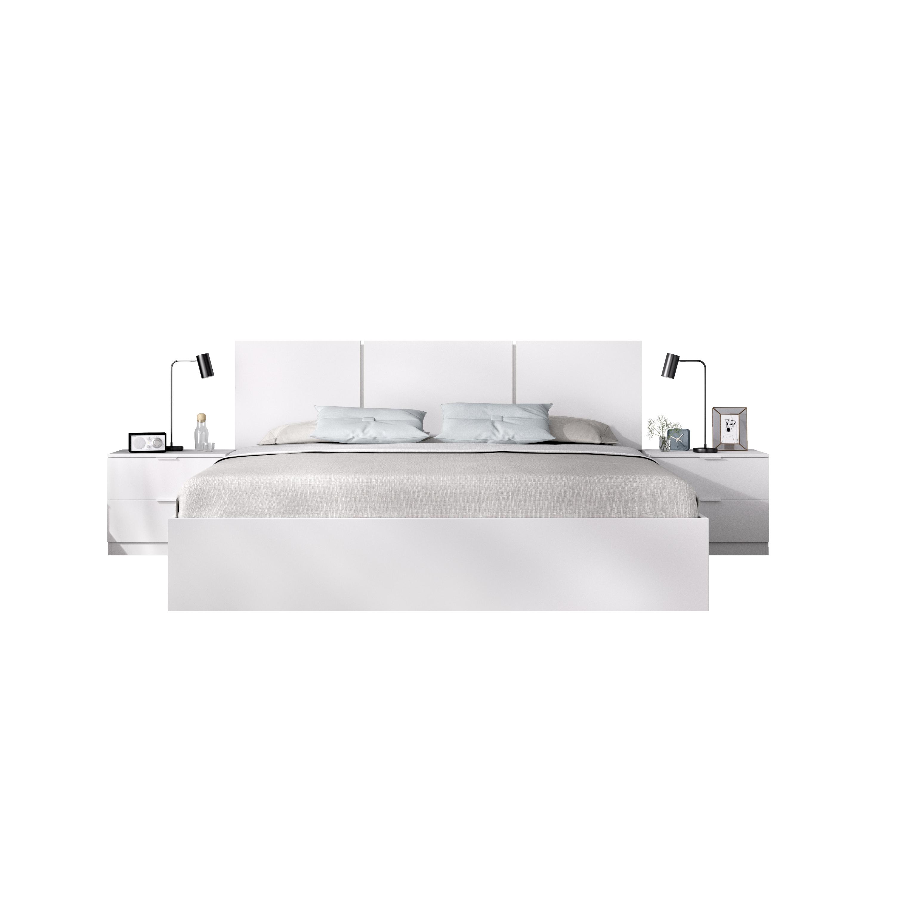 DEKIT GRUPO RIMOBEL HAVANA - CABEZAL DE 3 PLAFONES CON 2 MESITAS DE 2 CAJONES Y ARO DE CAMA 135/140X190 - BLANCO - 96 x 256.8 x 195.4