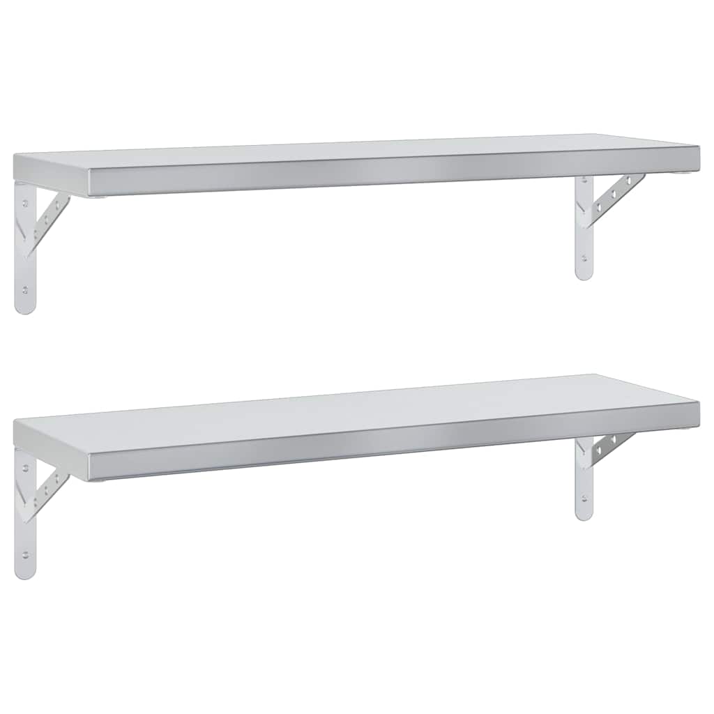 vidaXL Estantes de pared 2 uds acero inoxidable plateado 75x23,5 cm