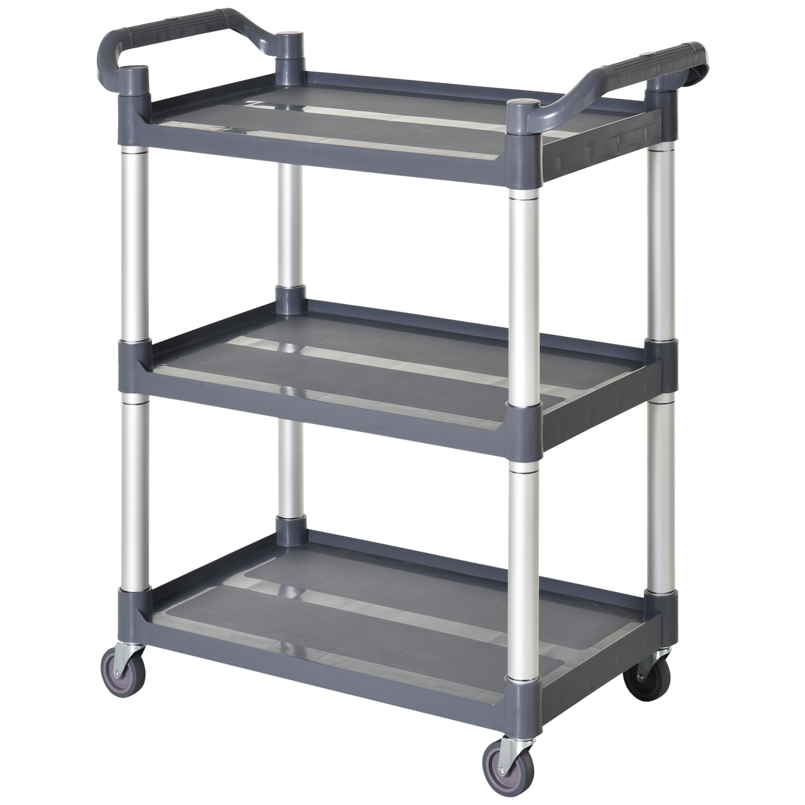 HOMCOM Carrito Auxiliar con Ruedas de Aleación de Aluminio Carrito de Cocina de 3 Niveles Carrito de Almacenamiento Carga 105 kg para Comedor Sala Baño 88x44x93 cm