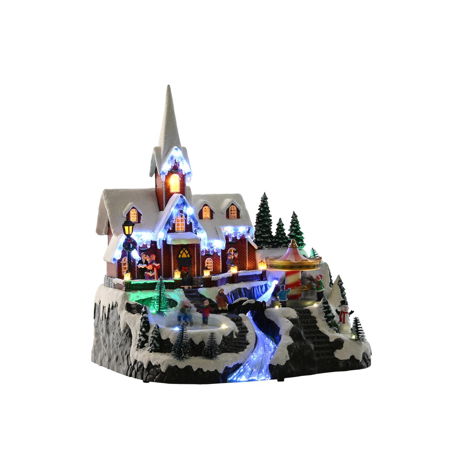 Ciudad Led Resina 33X31X38 Movimiento Musical, Decoracióna de navidad para todos los hogares, Navidad Tradicional