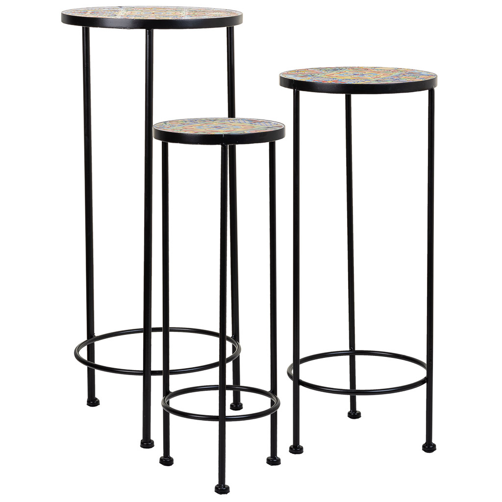 Wonderlust Deco - Set 3 soportes de mosaico y metal rojo Rojo D30x68h-D25x57h-D20x51h cm