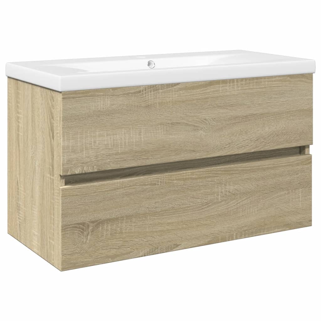 vidaXL Mueble con lavabo madera de ingeniería en color Gris hormigón/Blanco/Madera antigua y más | almacenamiento funcional diseño moderno para baño dormitorio sala