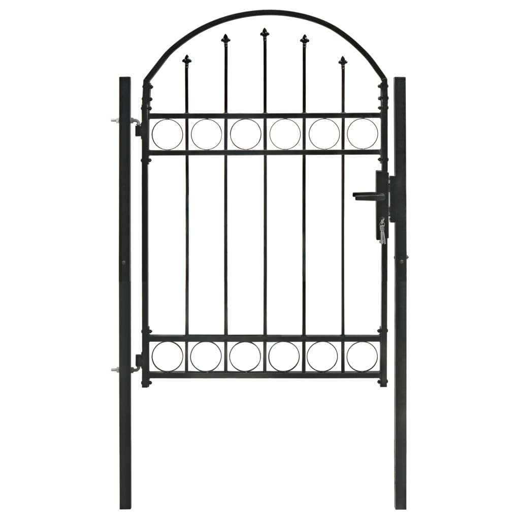 Puerta de Jardín con Arco Superior Acero Negro Entrada Jardín Dimensiones 100 x 125 cm, 100 x 150 cm, 100 x 175 cm