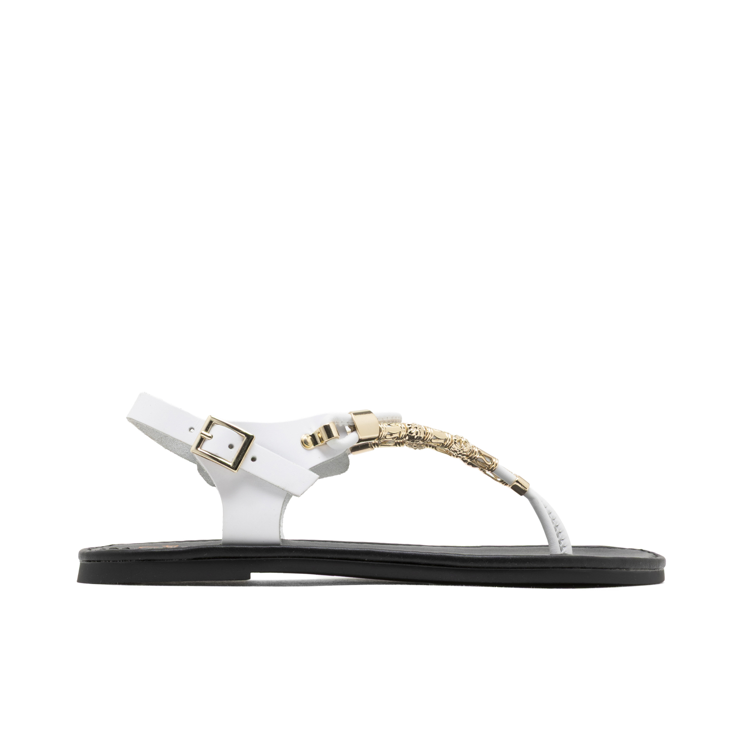Sandalia de Dedo de Piel Blanca ADA: Elegancia y Confort para el Verano con Diseño Étnico y Abalorios Metálicos, Ajuste Seguro con Hebilla, Plantilla Acolchada de Piel y Suela Antideslizante, Hechas e