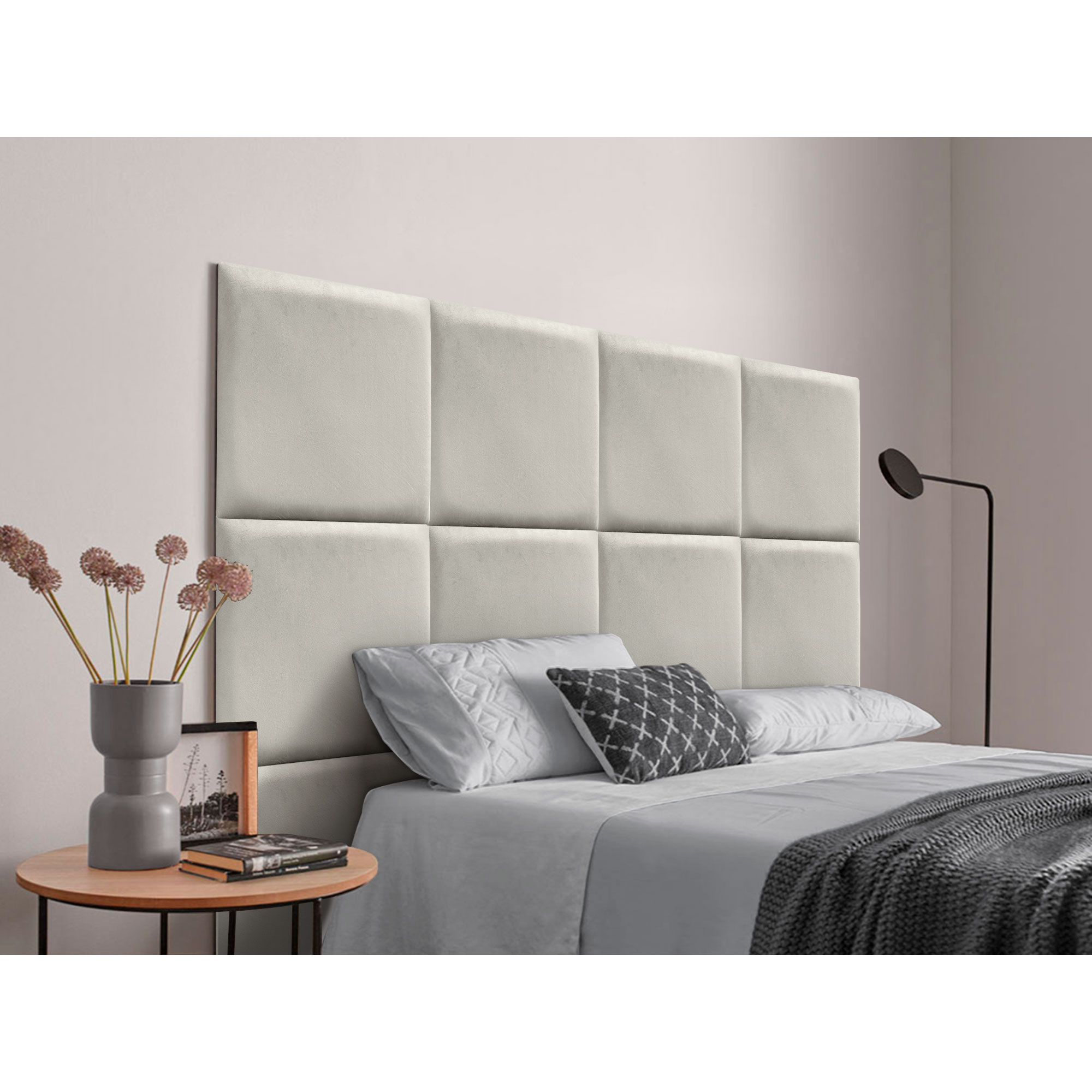 DHOME Cabecero Tapizado Compuesto de Paneles Autoadhesivos Intercambiables de Terciopelo Premium Cama Lujo Dormitorio Acolchado