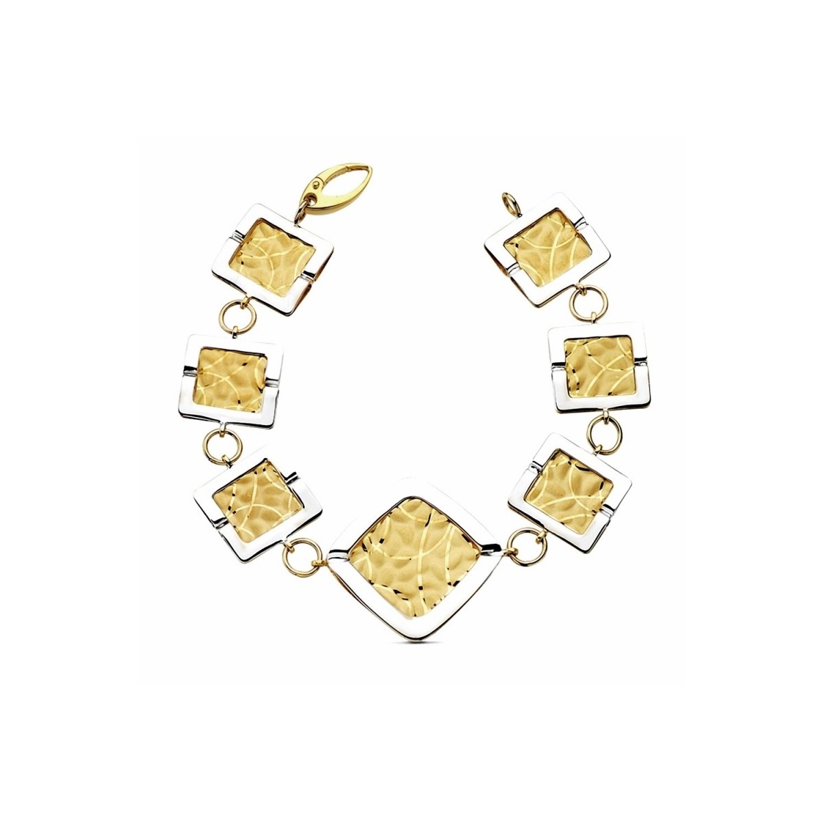 Pulsera oro 18k bicolor laser cuadros 19,5cm. 22,35gr.