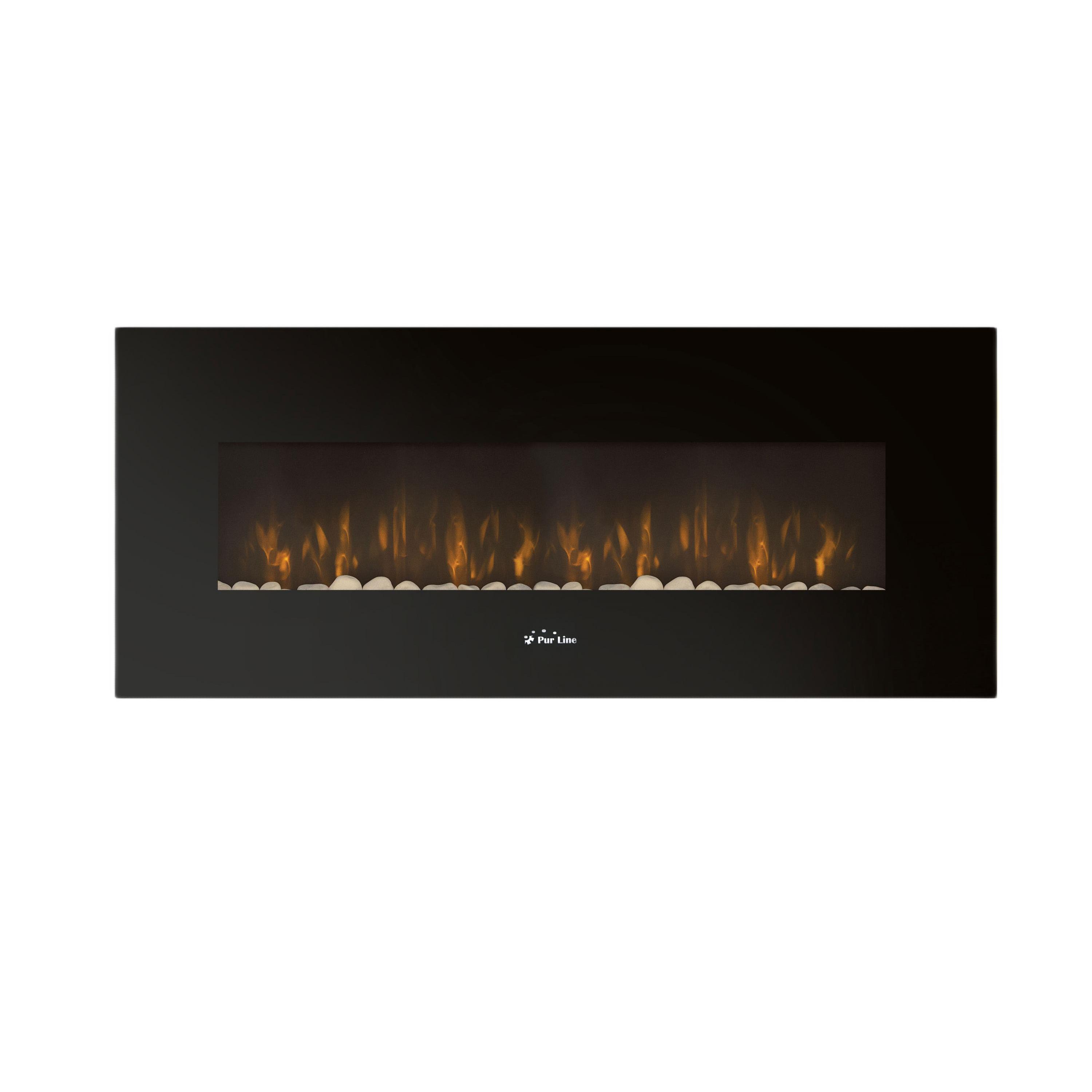 Chimenea eléctrica mural 2kW panorámica en cristal templado negro con mando a distancia Purline CHE-500 compues