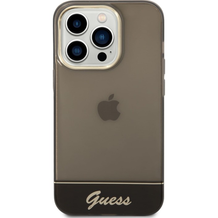 Funda Guess Rígida Translúcida para Apple iPhone 14 Pro Color Negro con logo dorado GUHCP14LHGCOK