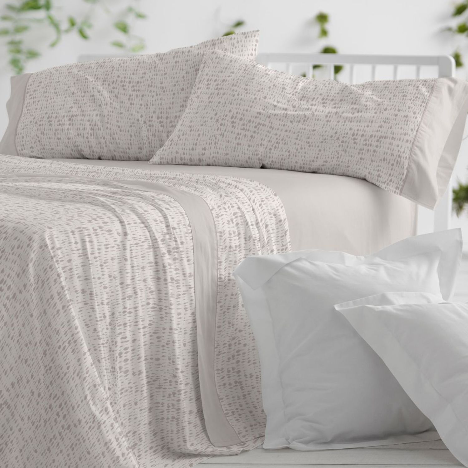 Juego Sábanas BURRITO BLANCO 50% Algodón Diseño Geométrico Ocre - Tacto Suave, Fácil Planchado, Alta Durabilidad - Cama 90-200cm