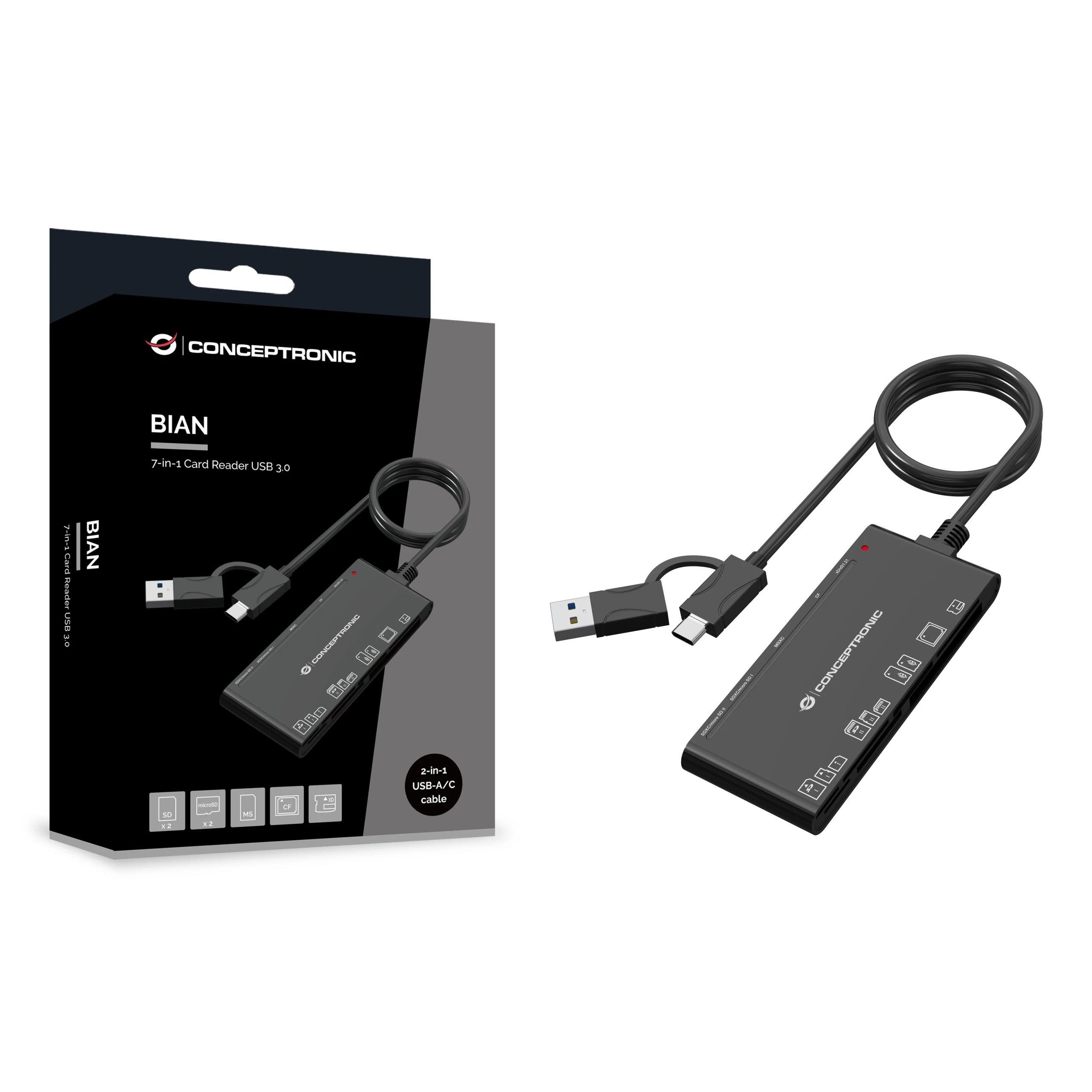 Multilector Tarjetas 7 ranuras Conceptronic BIAN10B | CF, MMC, Memoria extraíble, MicroSD (TransFlash), MicroSDHC, MicroSDXC, SD, SDHC, SDXC, xD