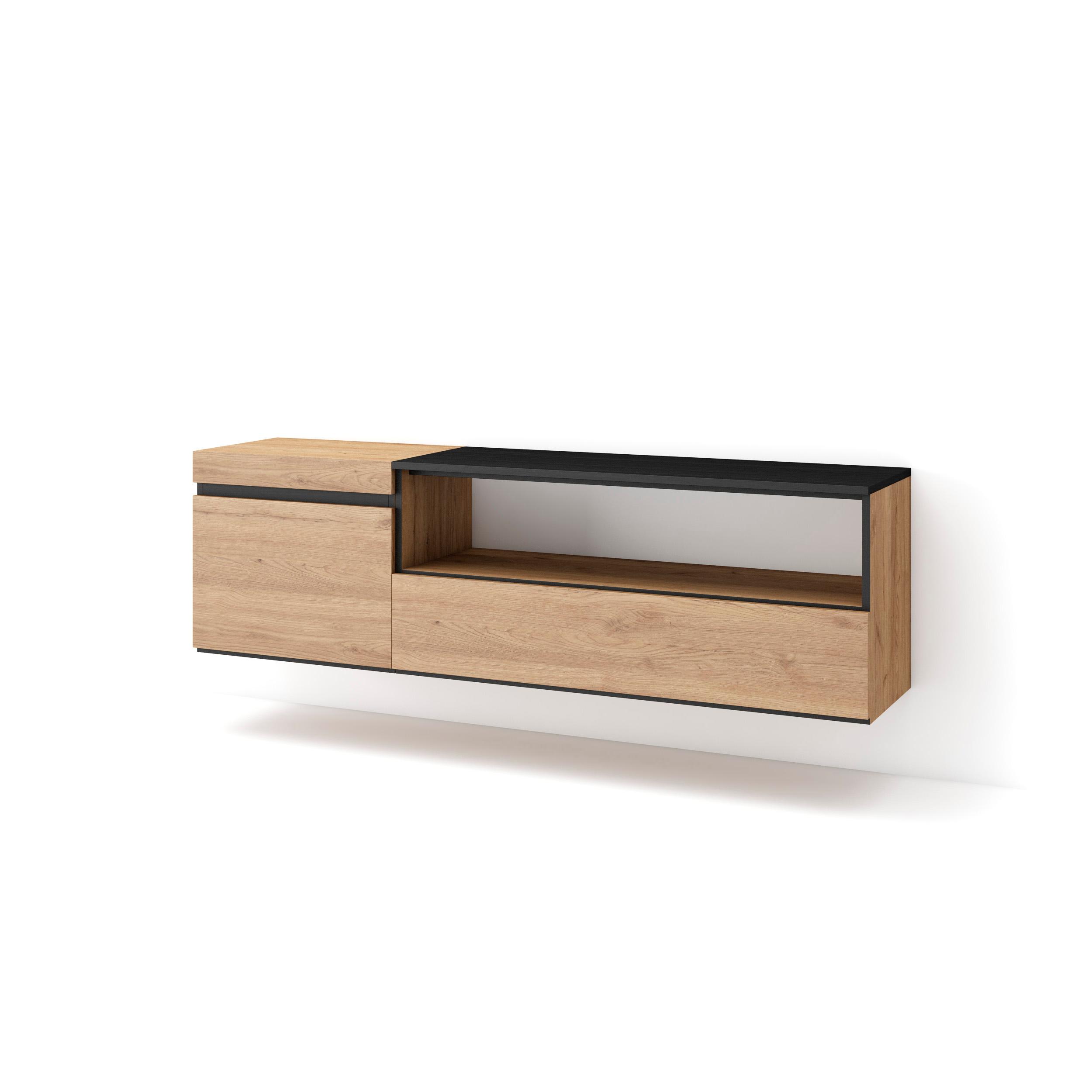 Skraut Home, Mueble de Televisión en melamina de alta calidad, Veteado de madera, Tacto poroso, Estilo Moderno Elegante, 153x35x45cm