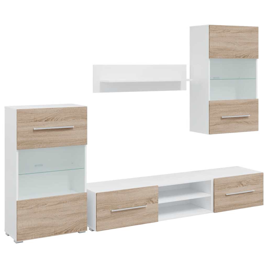 vidaXL Muebles de TV 5 piezas con iluminación LED roble sonoma