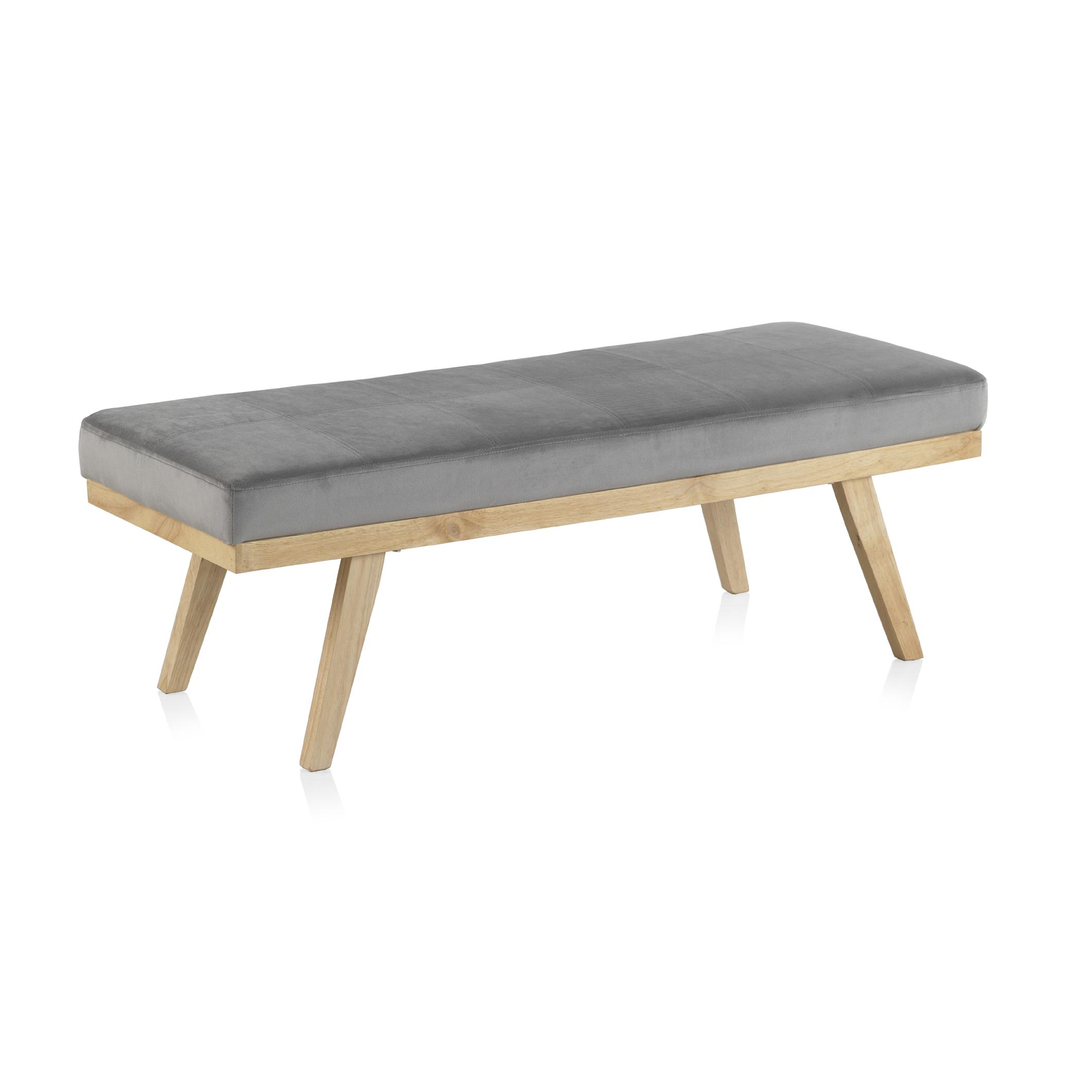Taburete Tapizado Con Terciopelo Gris Y Patas De Madera El mejor complemento para tu hogar. Fijalo