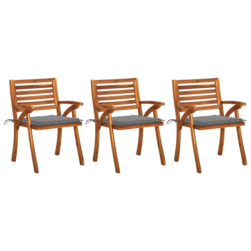 vidaXL Sillas de comedor de jardín con cojines 3 uds madera de acacia