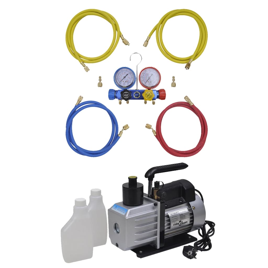 vidaXL Bomba de Vacío Manómetros de 4 Vías Kit Herramientas Garaje Dimensiones 50 l / min, 100 l / min