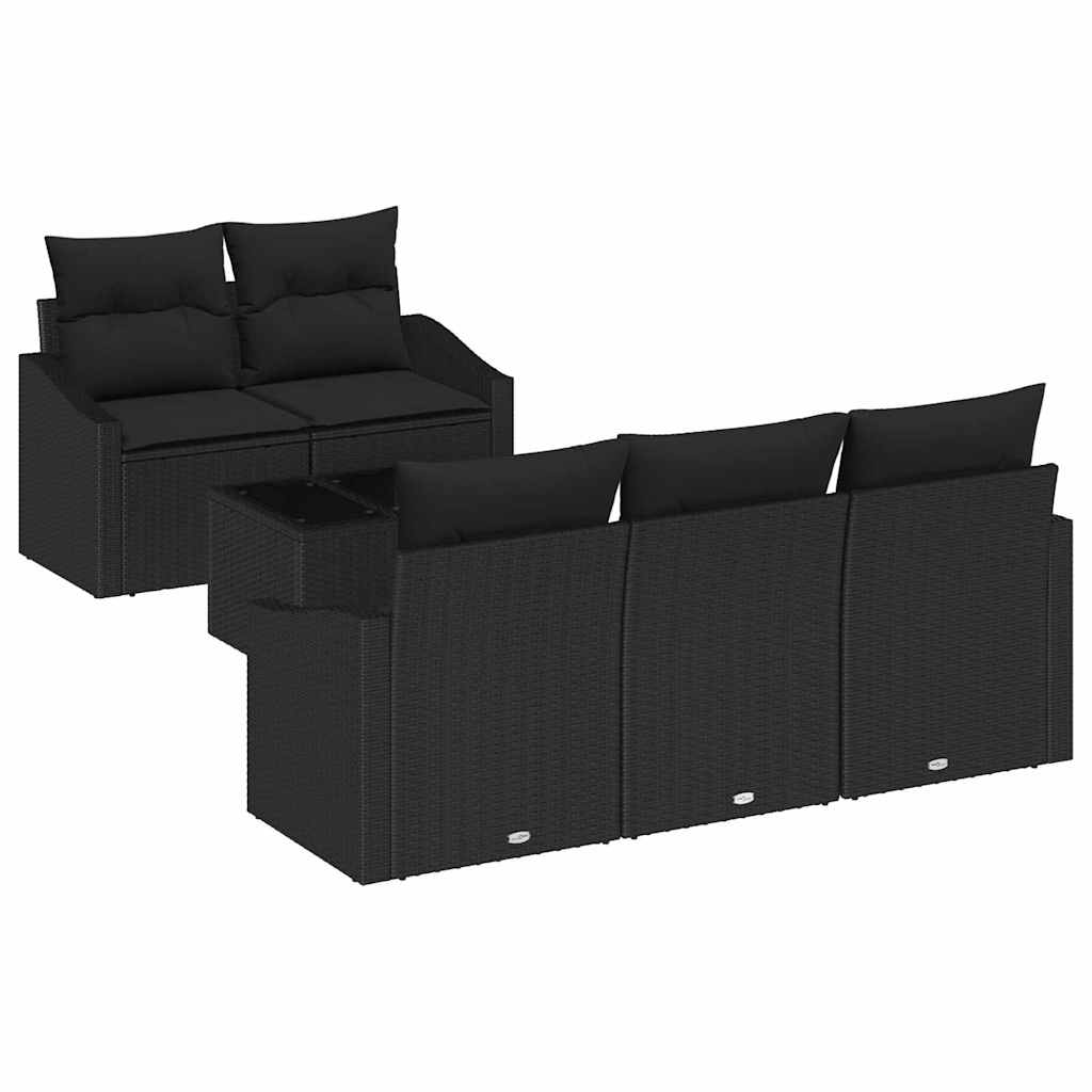 vidaXL Juego de Sofá con cojín Manual 6 pcs Negro ratán sintético