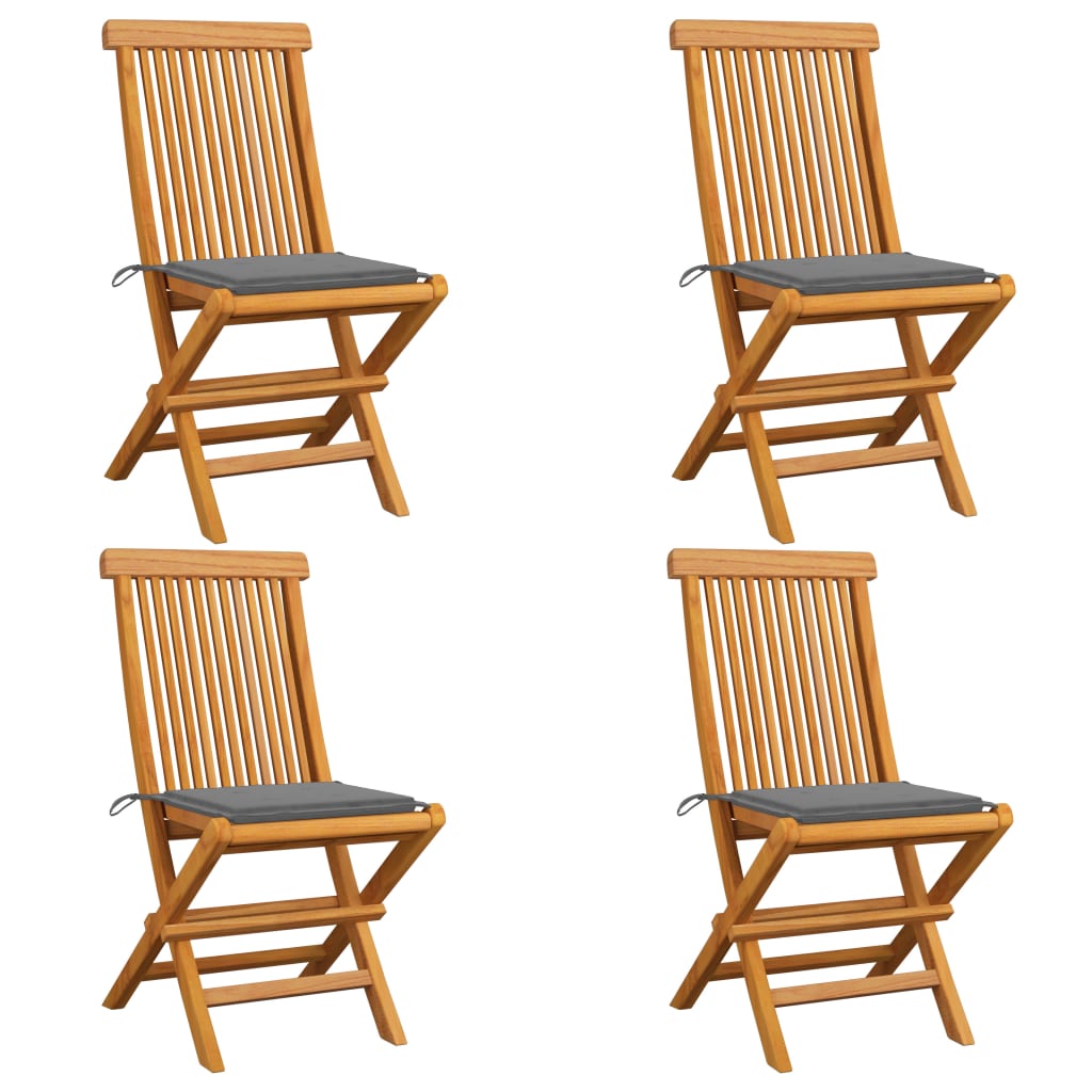 vidaXL Sillas de jardín 4 uds con cojines madera de teca