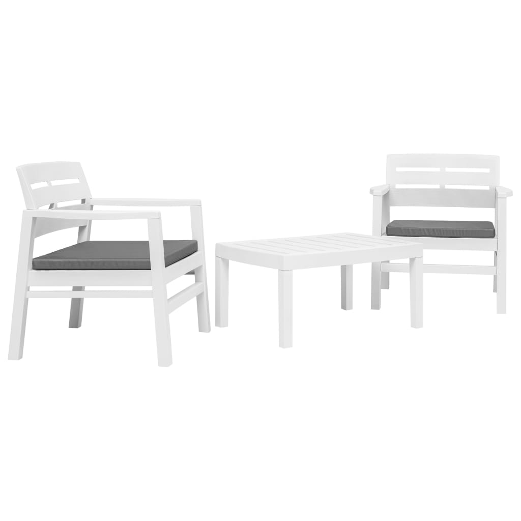 vidaXL Juego de muebles de jardín 3 piezas plástico blanco