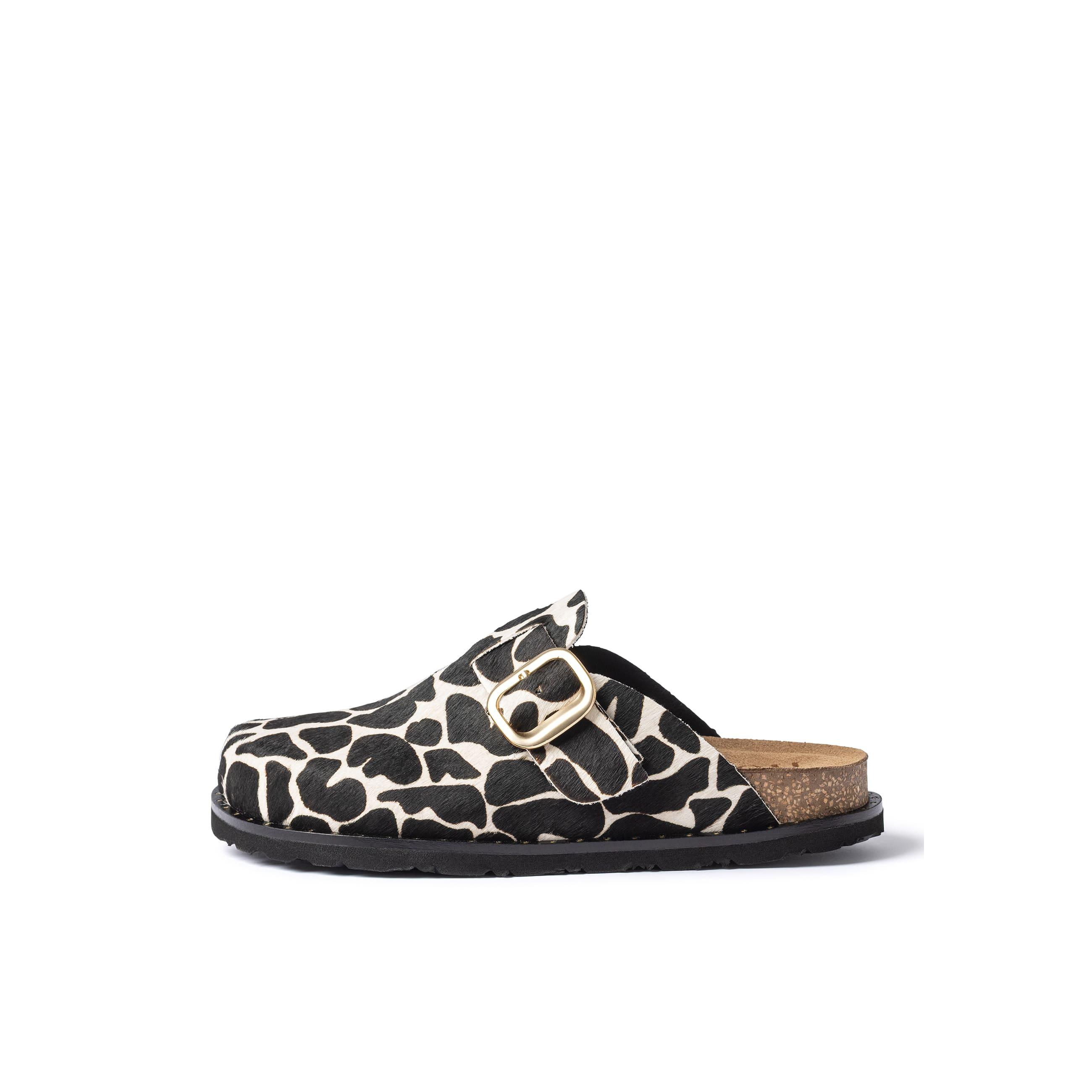 YOKONO Zueco plano BOLUS-599 JIRAFA | Zapatos mujer Primavera-Verano | Piel vacuna  Jirafa | 3 CM