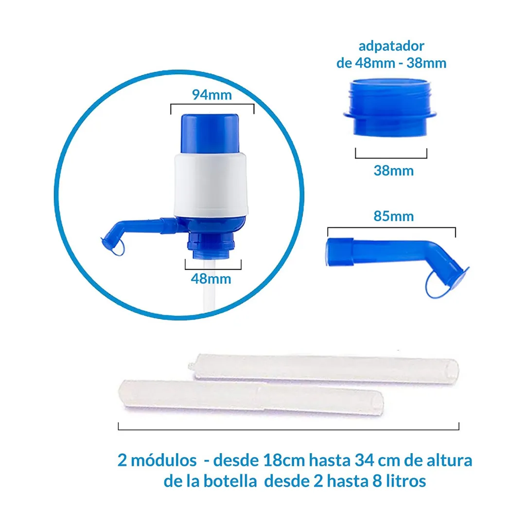 Dispensador Agua para garrafas, Bomba Manual para Garrafas, Compatible con  Botellas de 2.5, 3, 5, 6, 8, 10 litros con el tapón diámetro 38mm y 48mm