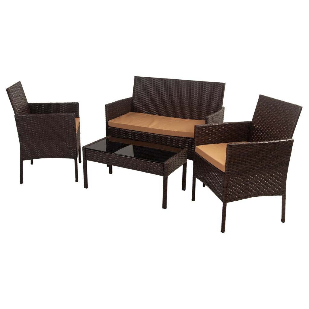 WANDERLUST DECO Conjunto de Muebles de Exterior | Rattan Sintético | Mesa de Cristal | Resistente y Elegante