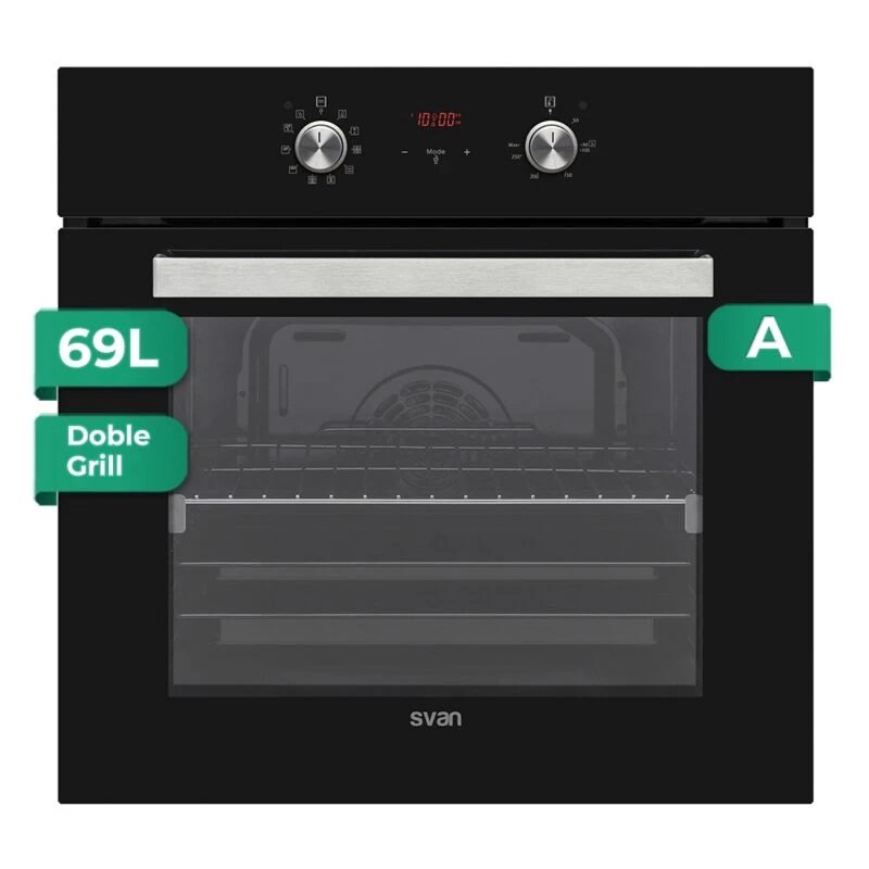 Horno Multifunción Hidrolítico / Vapor SVAN SHM10700DCN 59cm Cristal negro 69L  | Display LED táctil, Guías Telescópicas, Clase A