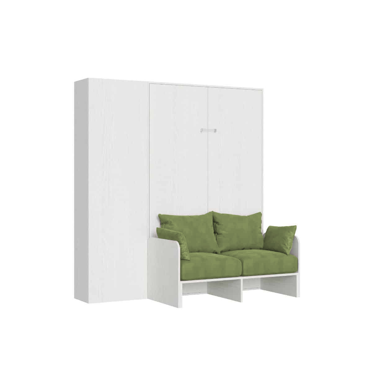 Cama doble plegable francesa Kentaro de 140 cm con sofá y columna en fresno blanco y verde - Itamoby