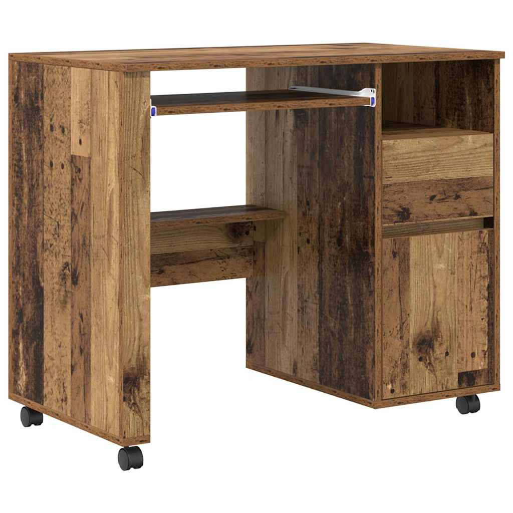 vidaXL Escritorio con Ruedas Madera envejecida 91 x 50 x 77 cm