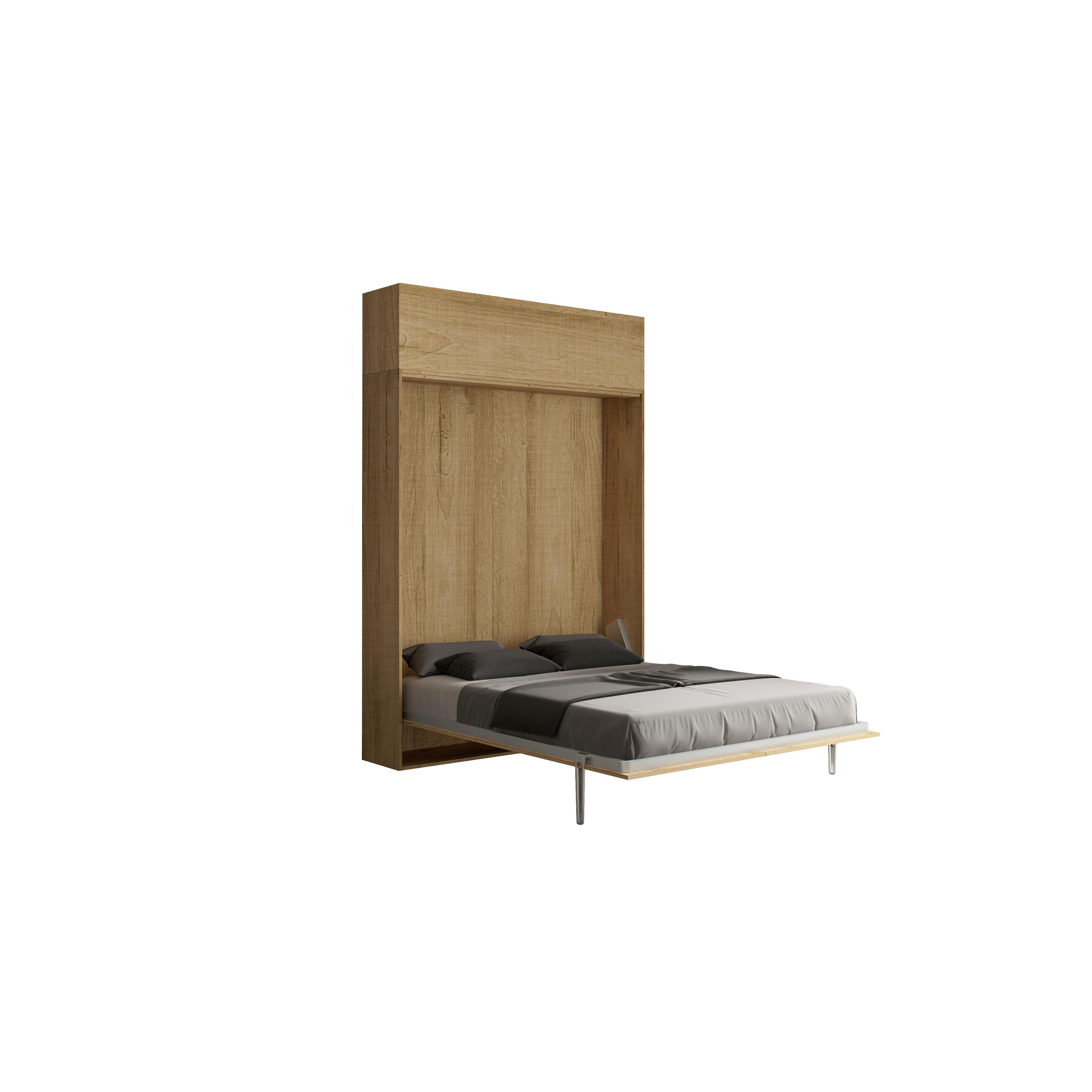 Cama doble Kentaro Oak Nature con mueble de pared Vasistas - Itamoby