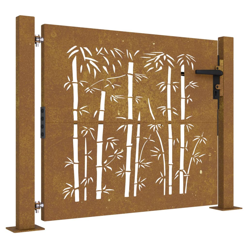 vidaXL Puerta de jardín acero corten diseño bambú puerta de metal Dimensiones 105 x 80 cm, 105 x 105 cm, 105 x 130 cm