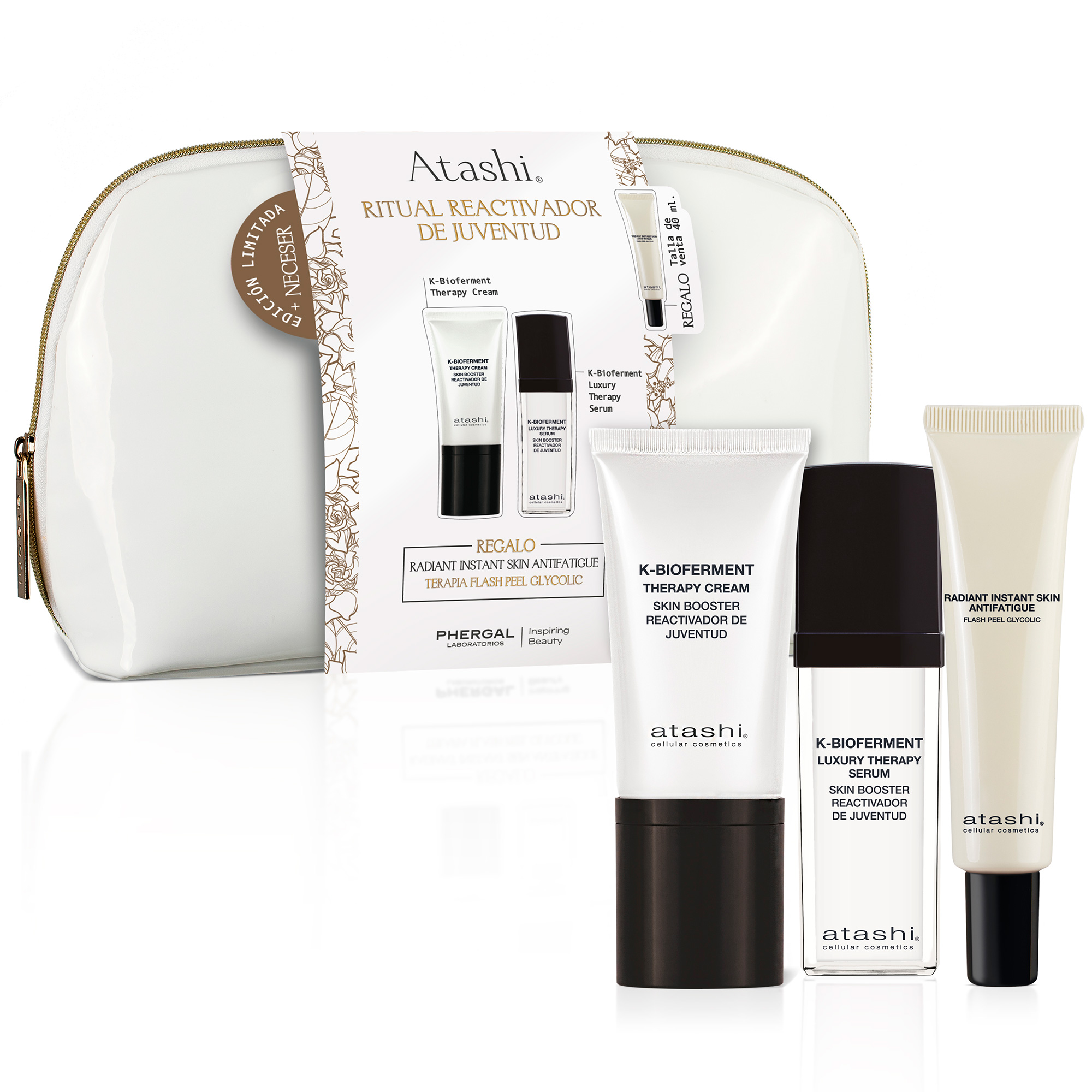 Atashi Cofre Ritual Reactivador de Juventud | K-Bioferment Therapy Cream 50 ml + K-Bioferment Therapy Sérum 30 ml + Radiant Instant Skin 40 ml