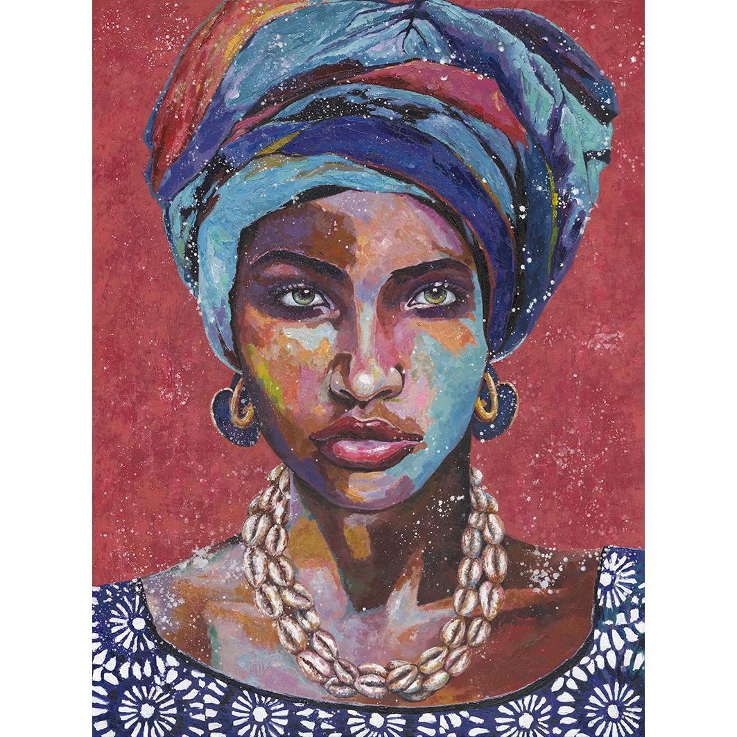 Hispanohogar Cuadro en Lienzo Pintado Al óleo Mujer y Collar 72409 90x120 Cm
