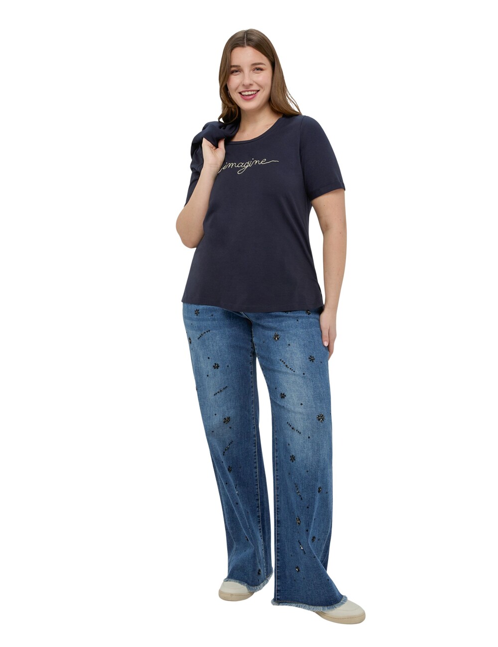 Fiorella Rubino - Camiseta de algodón con letras de cristal