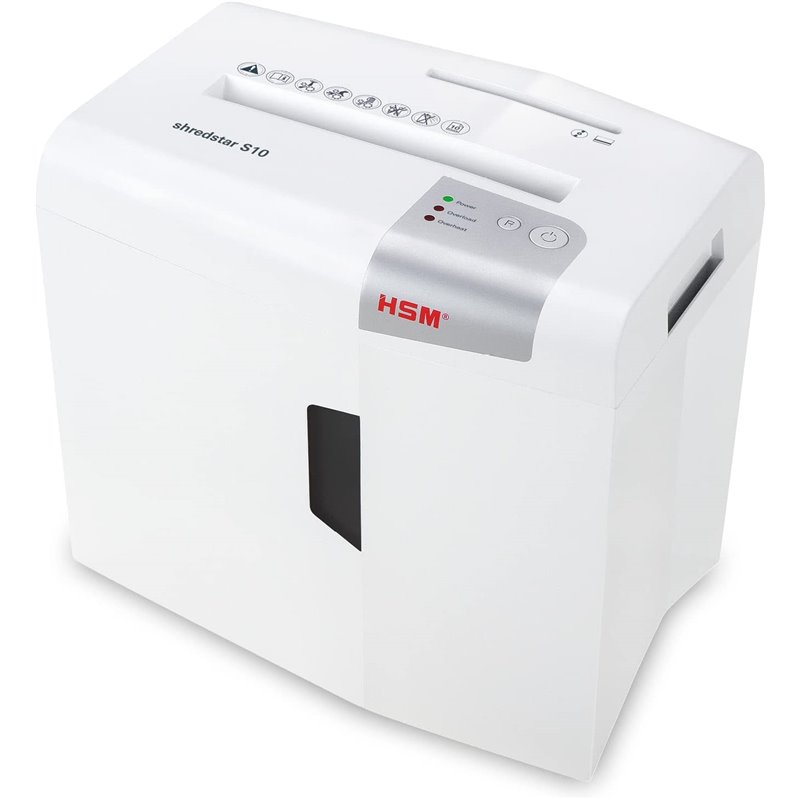 HSM S10 triturador de papel Corte en tiras 58 dB 22 cm Plata, Blanco