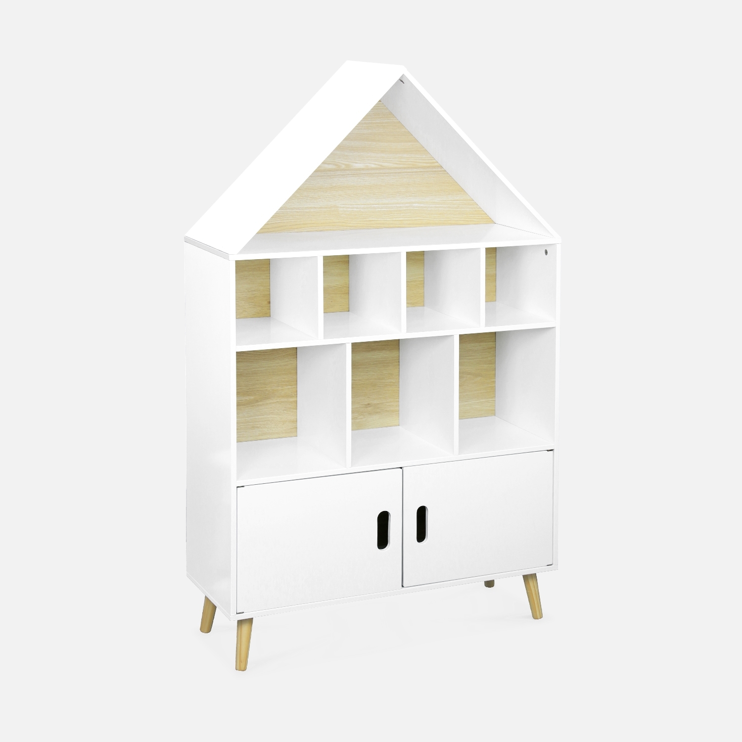 sweeek - Librería infantil de madera con 8 compartimentos y 2 puertas , Tobias , 80x30x133